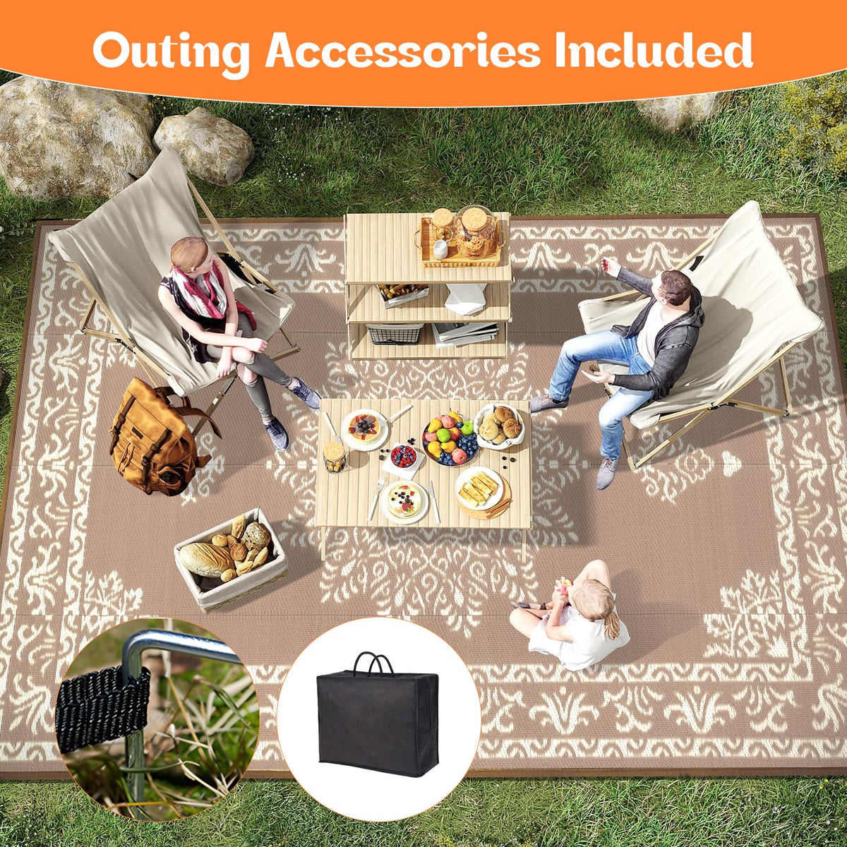 Yamaziot portable rug with foldable storage bag for quick setup.