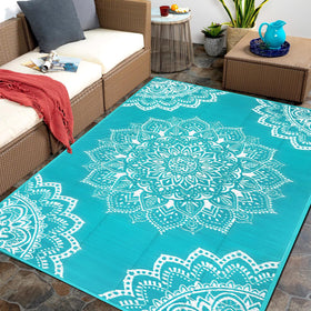 Yamaziot blue reversible outdoor rug 5x8 for patio and camping