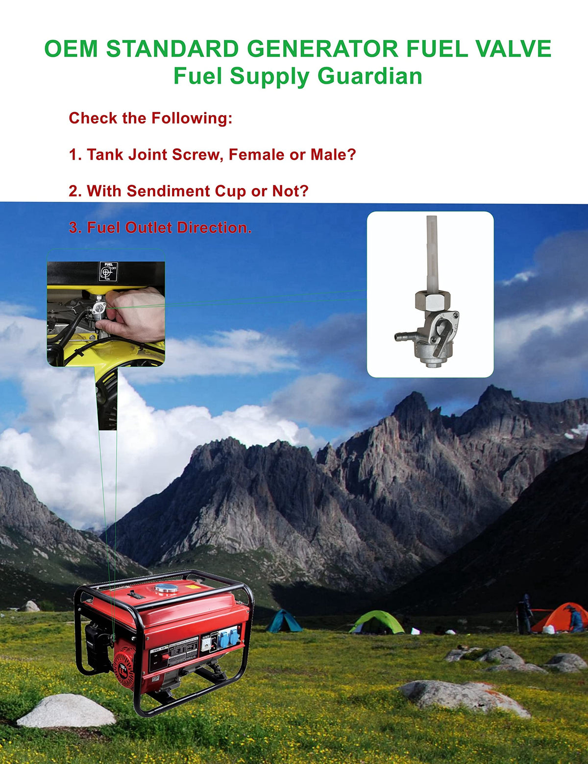 YAMAKATO Predator 3500 fuel tank valve offers convenient manual shut-off on the go.