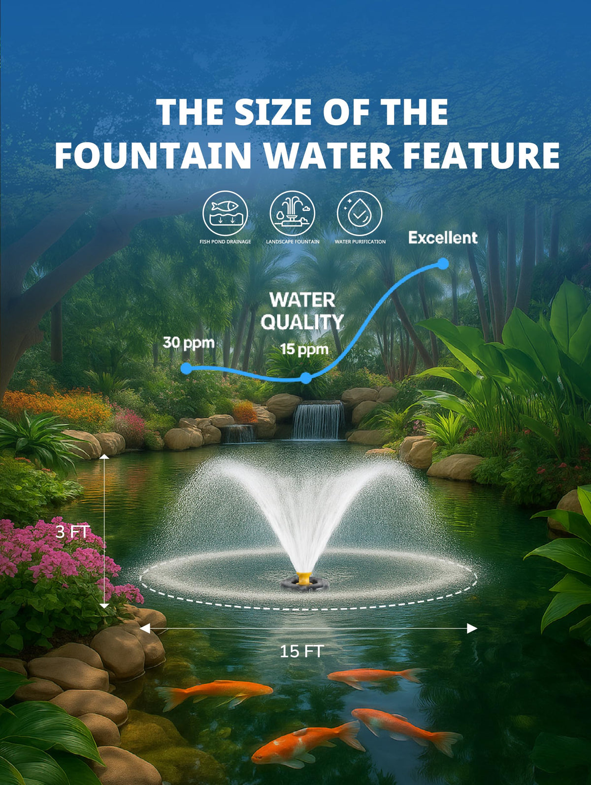 YANASO pond fountain parabola spray creates elegant arcs