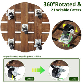 Yangbaga plant caddy close-up of 360-degree wheels for smooth maneuvering.