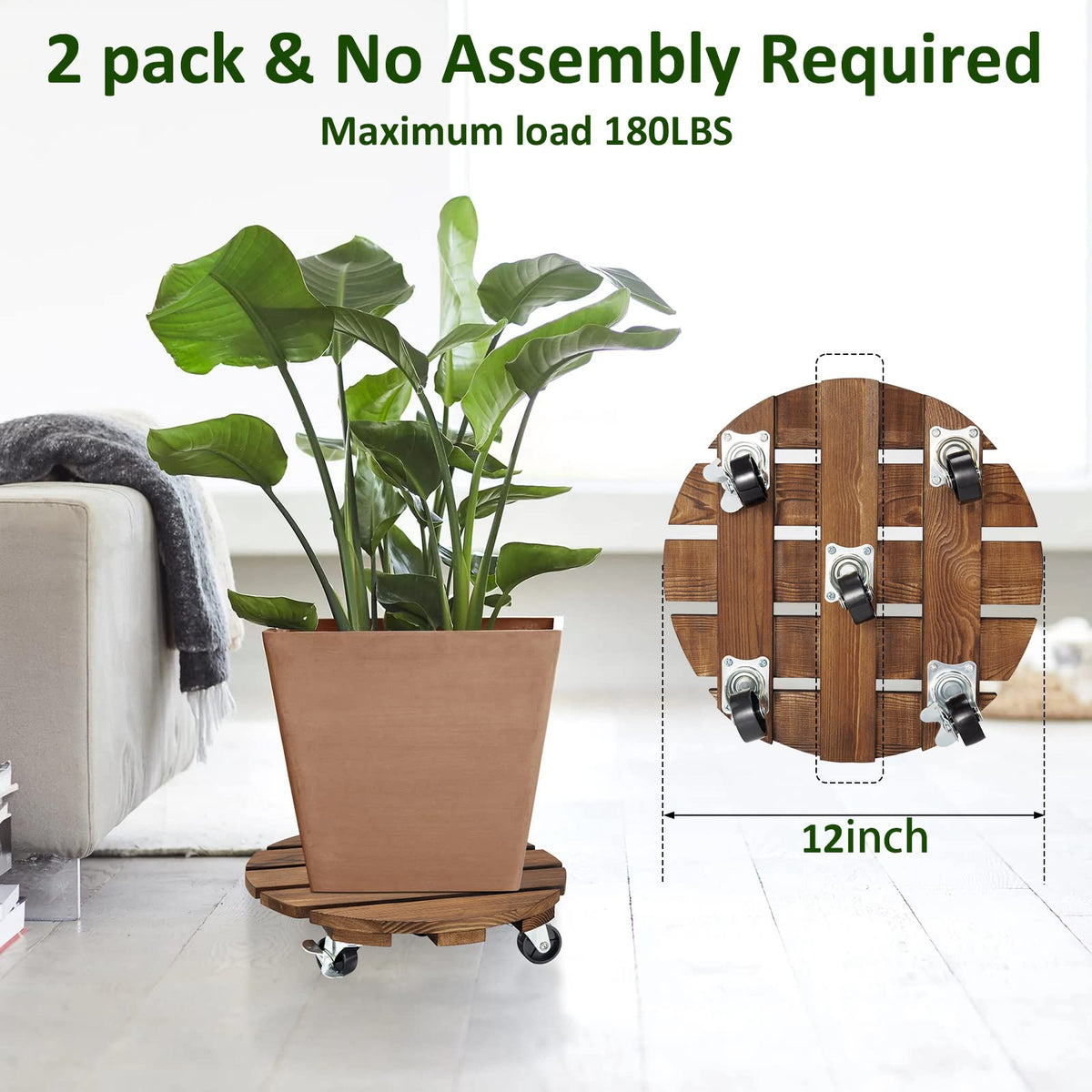 Yangbaga plant caddy with lockable wheels for stability when stationary.