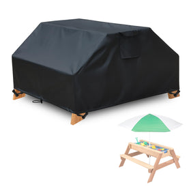 YANGSHILEI kids picnic table cover fitted on a 40x40 inch table providing outdoor protection.