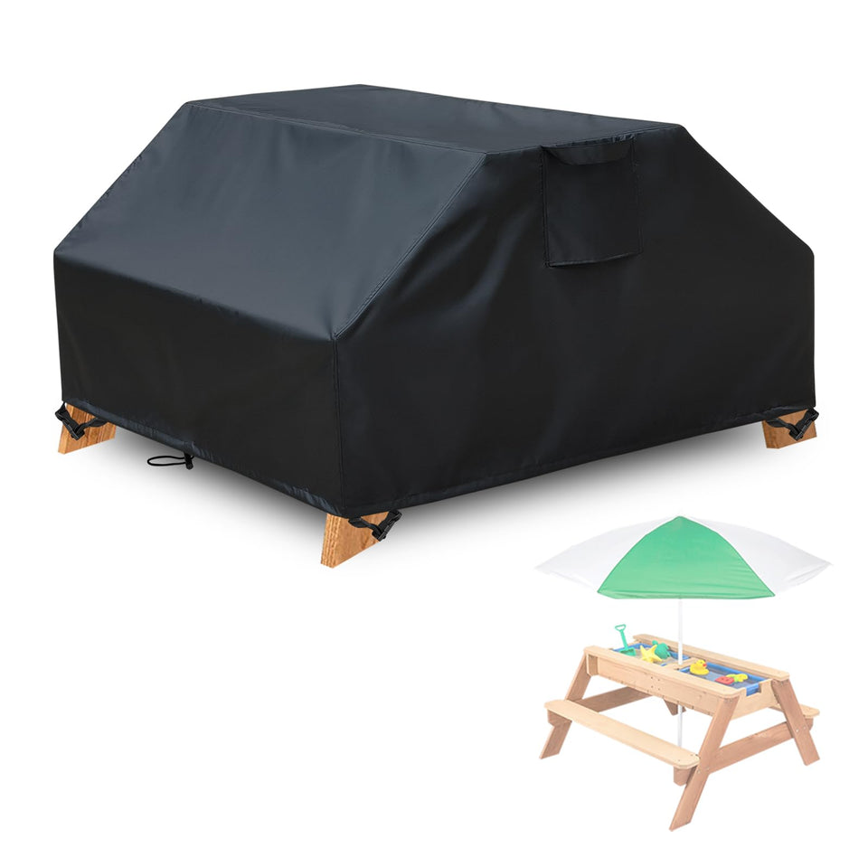 YANGSHILEI kids picnic table cover fitted on a 40x40 inch table providing outdoor protection.