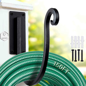 YANGSHUO wall-mounted hose holder in matte black keeps hoses organized.