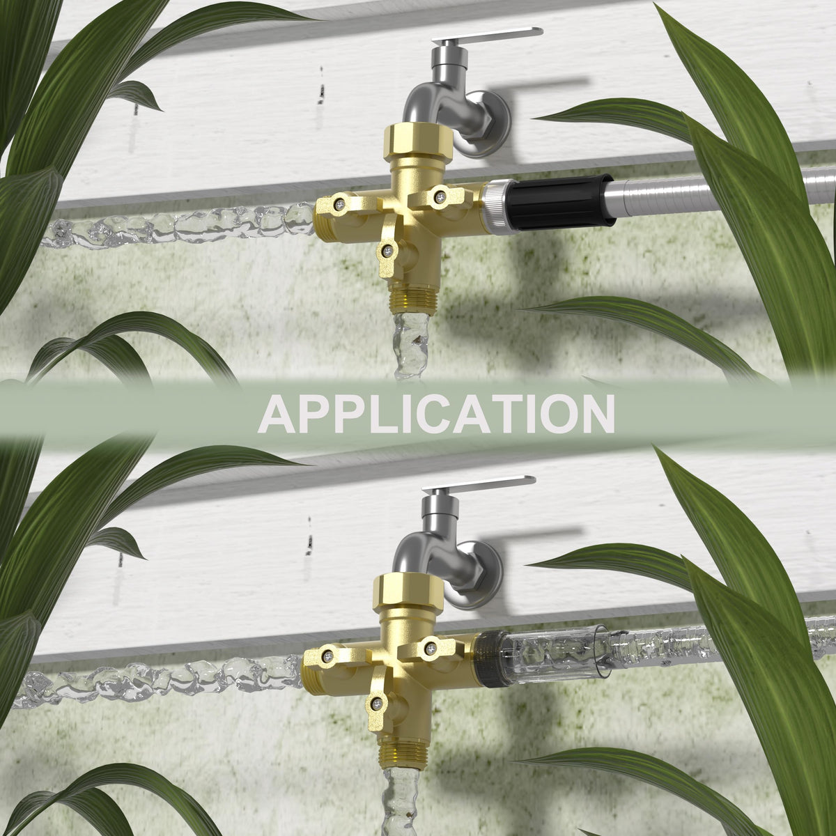 Yanwoo flow-control valves close-up emphasizes easy ON/OFF adjustment for precise distribution.