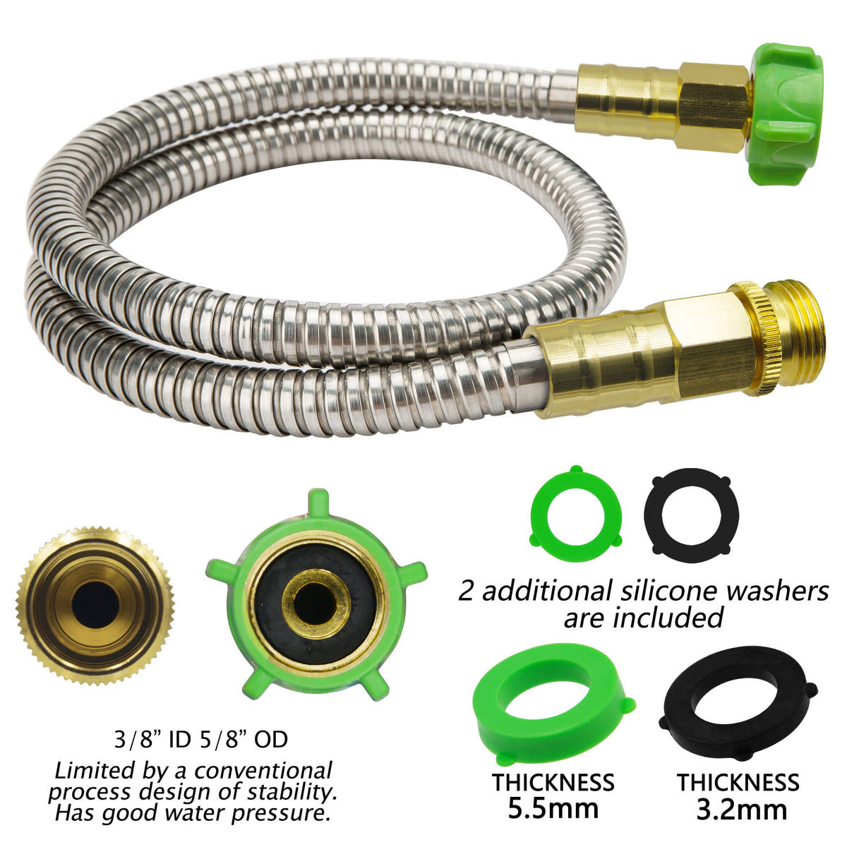 Yanwoo hose packaging includes silicone washers for leak-free connections.