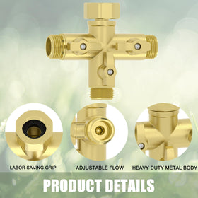 Yanwoo metal hose splitter close-up highlights corrosion-resistant construction for lasting outdoor use.