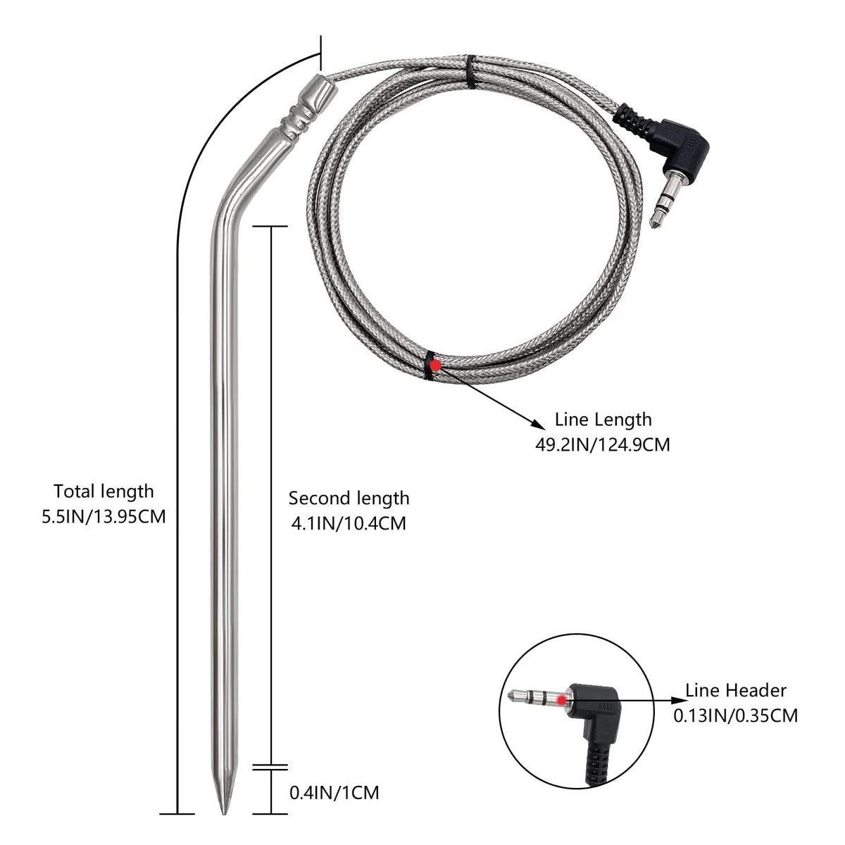 YAOAWE 4-inch stainless steel probe ready for BBQ and food monitoring