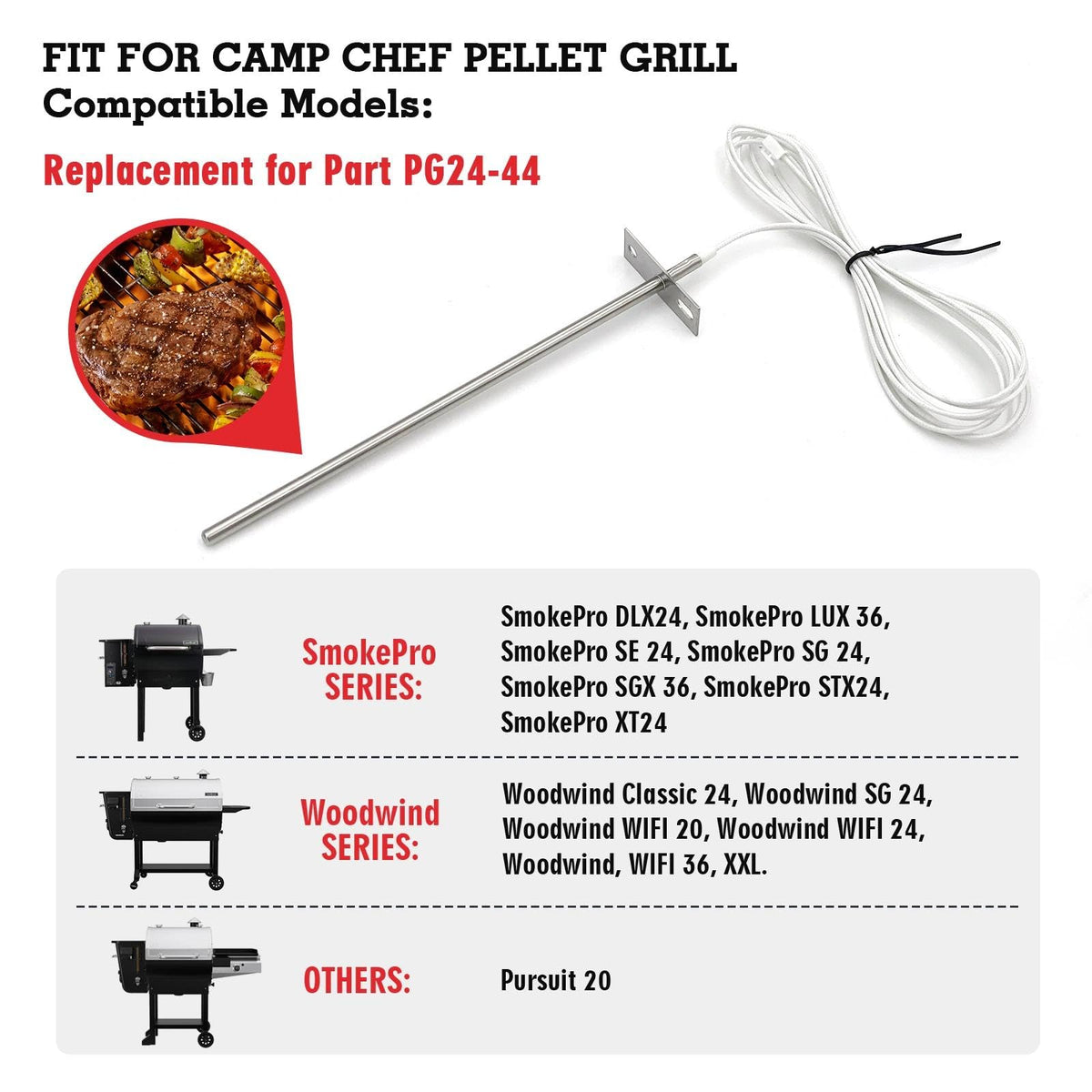 Durable heat-woven wire and rugged probe withstand grill heat.