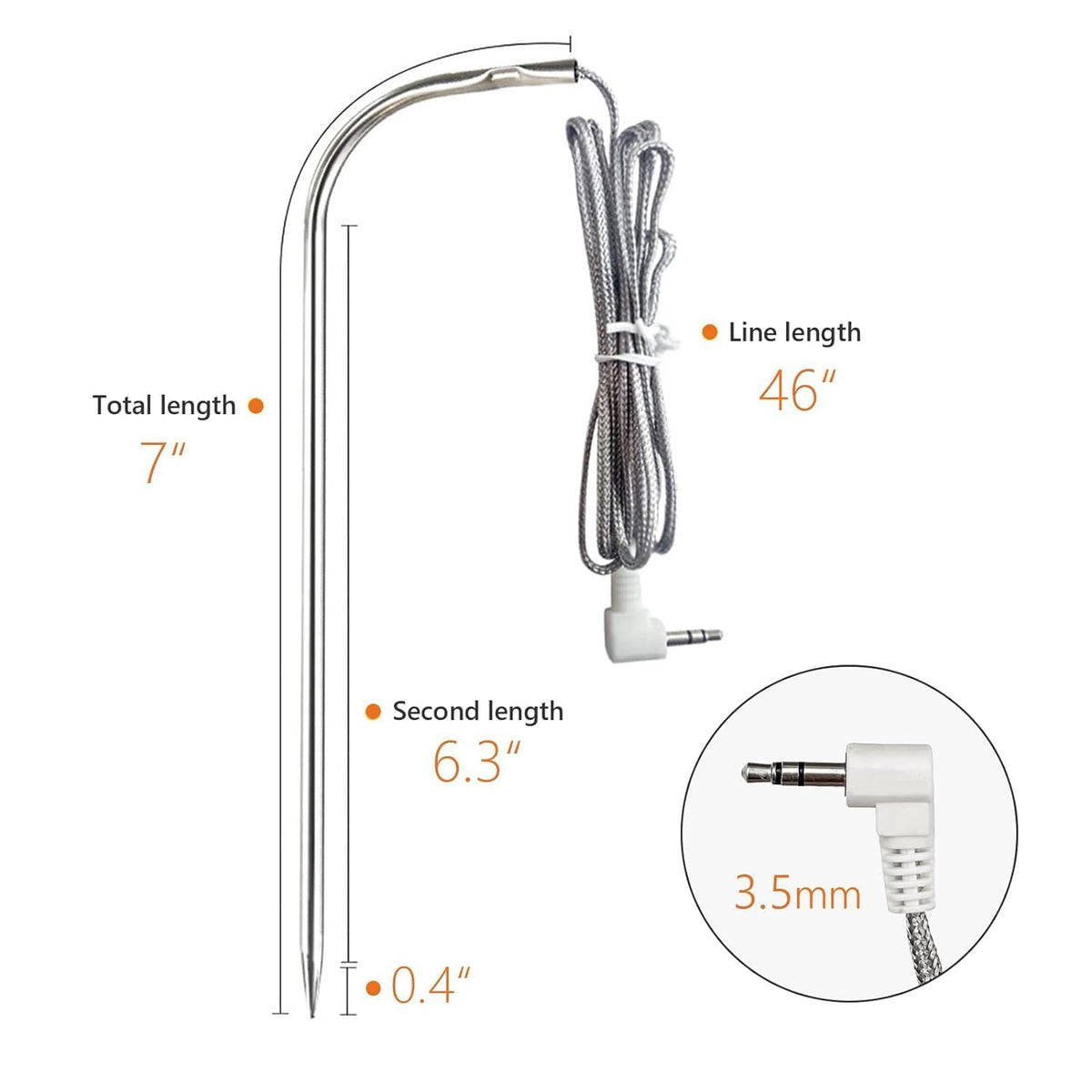 YAOAWE 3.5 mm plug probe for precise meat temperature monitoring.