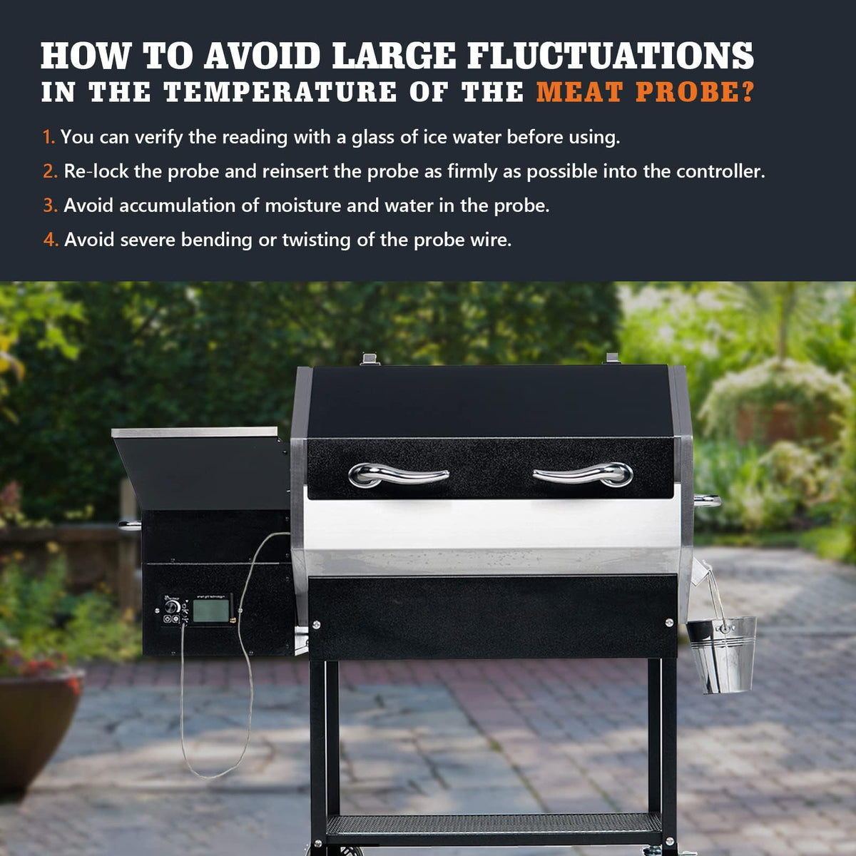 YAOAWE probe holder clip securing probes on Recteq grills