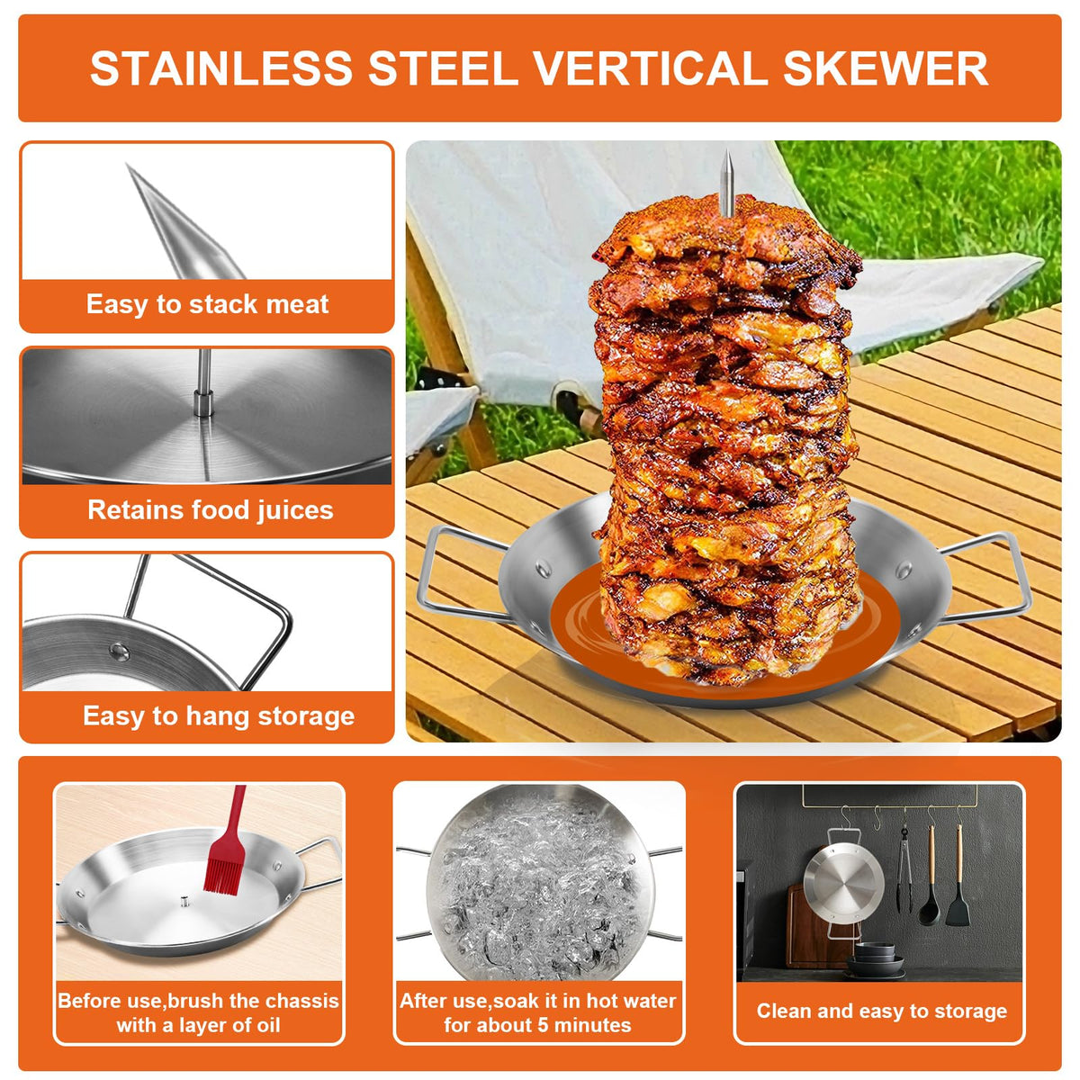 Yaokvide Al Pastor Skewer 10-inch for steady vertical cooking on grills.