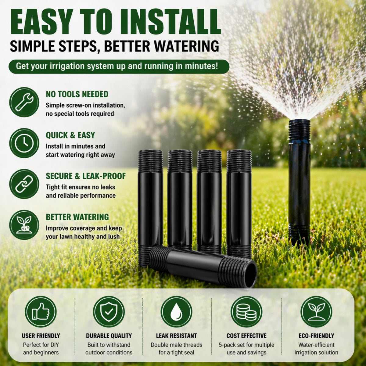 Yaomiao easy-install riser simplifies setup and reduces water loss in lawns