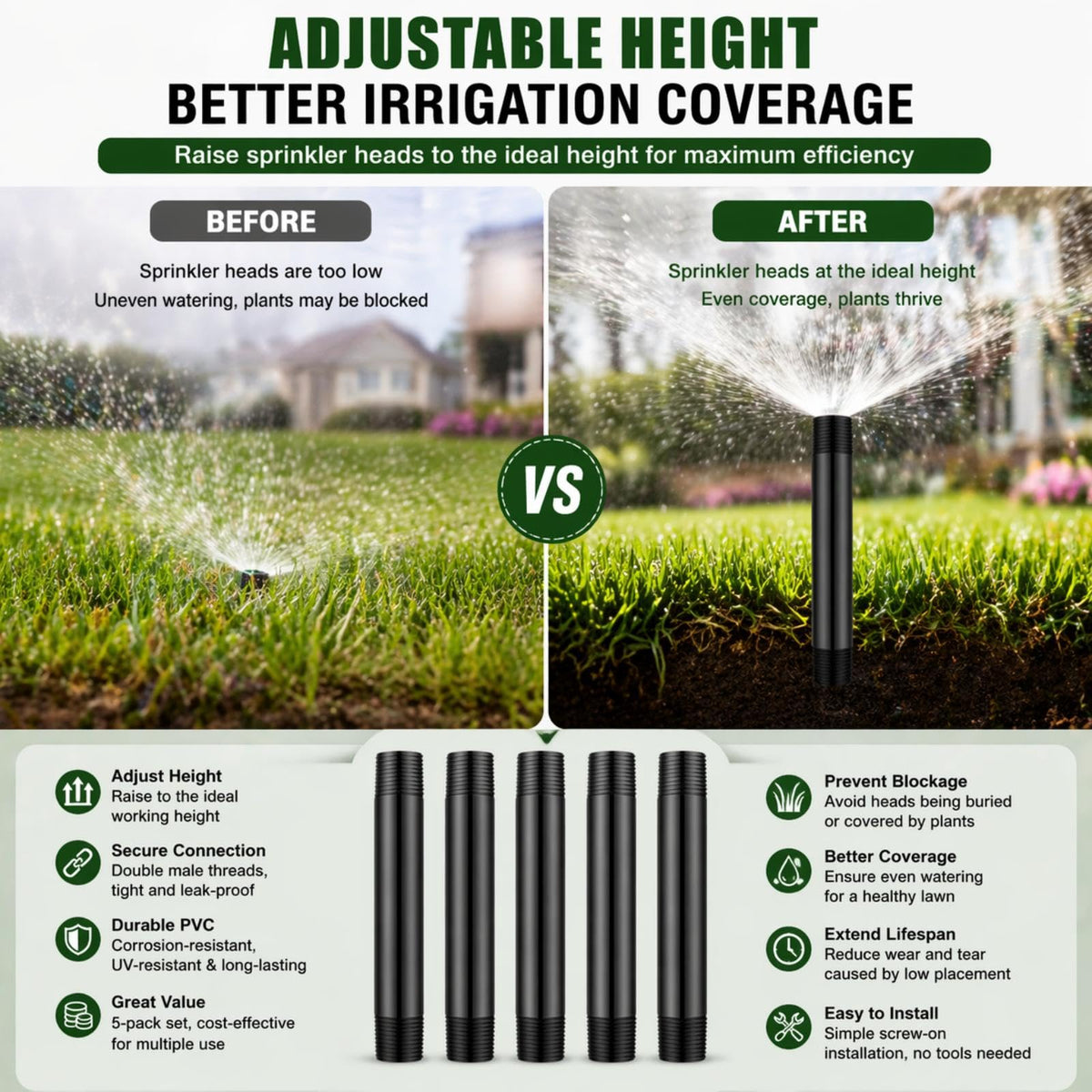 Yaomiao five-pack helps versatile irrigation with quick replacements and extensions