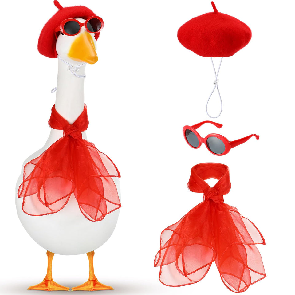 Yaomiao French goose beret hat on lawn statue for festive curb appeal.