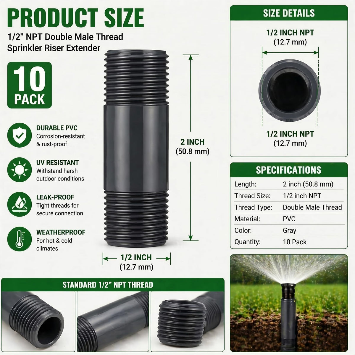 Yaomiao PVC double male connector enables quick, secure pipe extensions in lawns.