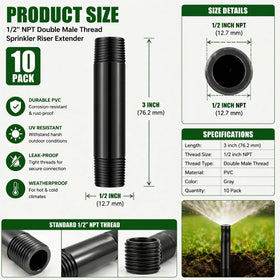Yaomiao sprinkler riser with 3in length raises spray height for elevated beds