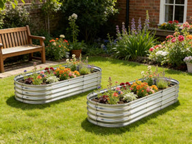 Yararday galvanized metal plate raised-bed close-up, sturdy construction for vegetables and herbs.