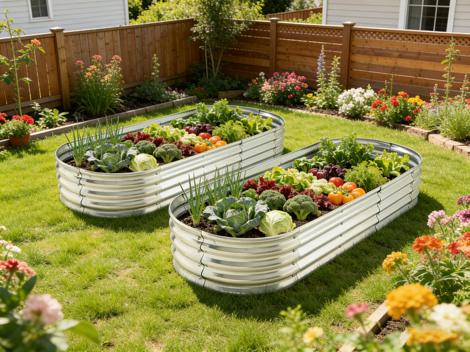 Yararday 6ftx2ft raised-bed front view, galvanized metal for durable outdoor gardening.