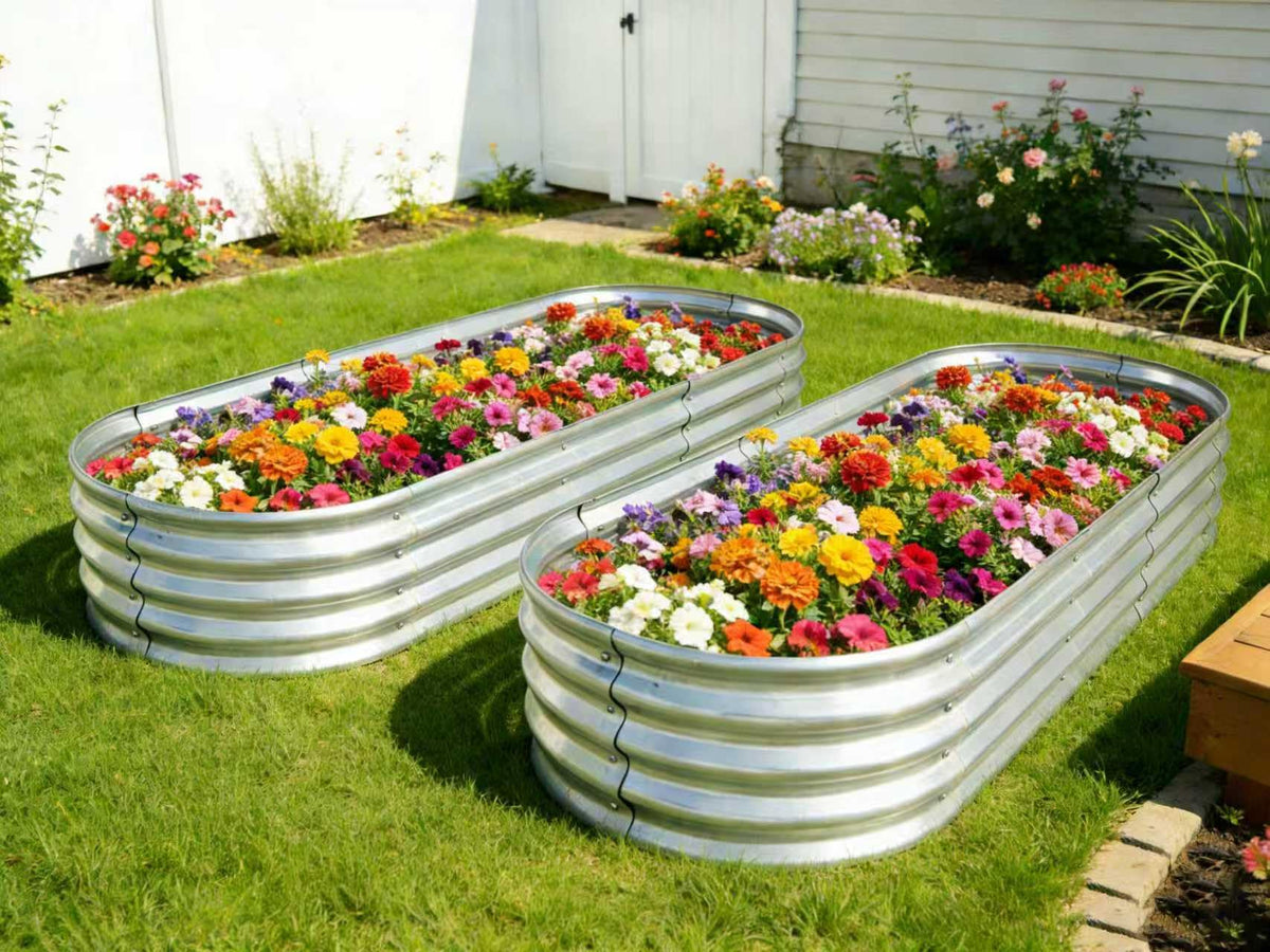 Yararday 6ftx2ft raised-bed with plants, ideal for vegetables and flowers.