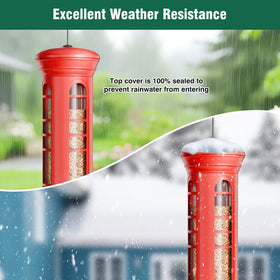 Yarbirder feeder with clear window makes seeds easy to spot for birds