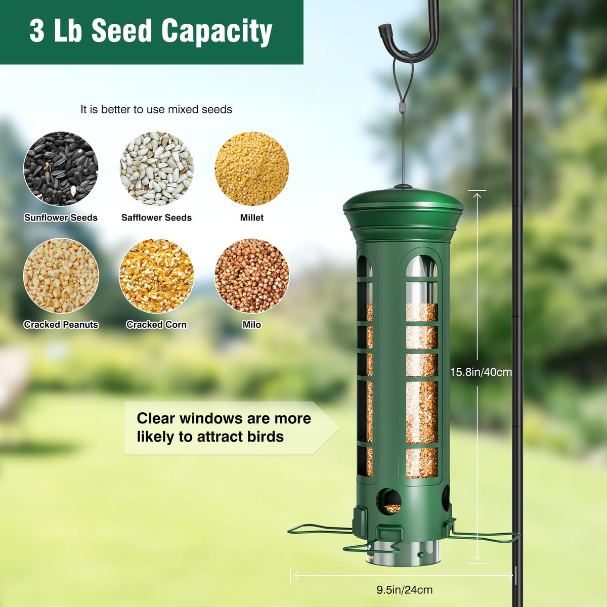 Yarbirder top-cover seals seeds from rain with drainage holes reducing waste