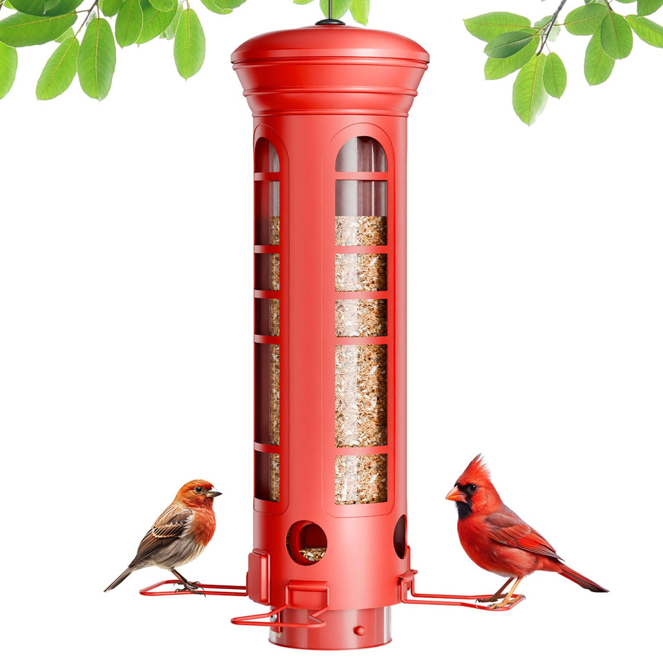 Yarbirder squirrel-proof feeder with weight-sensitive spring deters intruders
