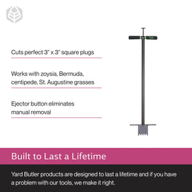 Yard Butler foot bar provides leverage for clean plug cuts