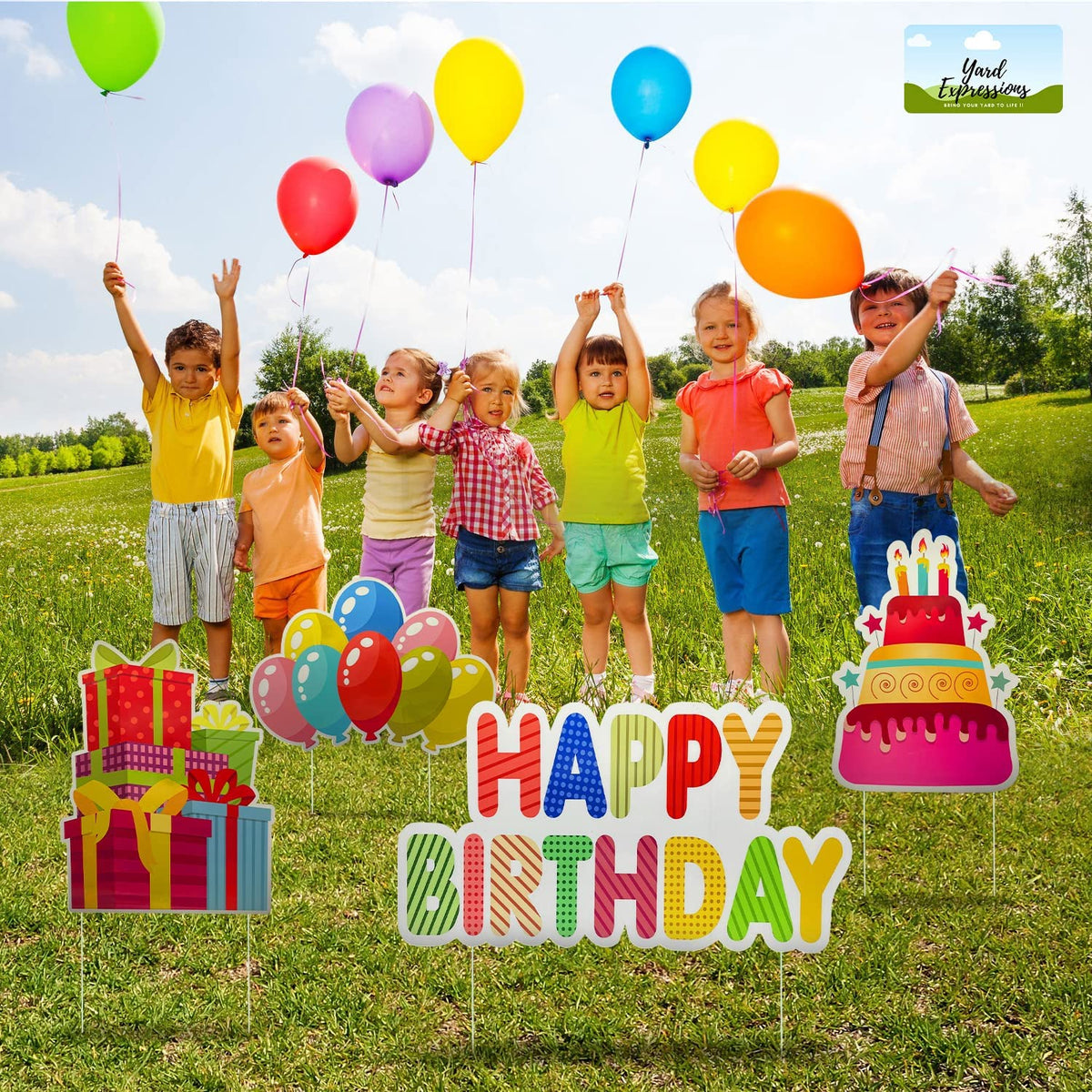 Generic Yard Expressions cake cutout enhances party visuals for photos and yard celebrations.