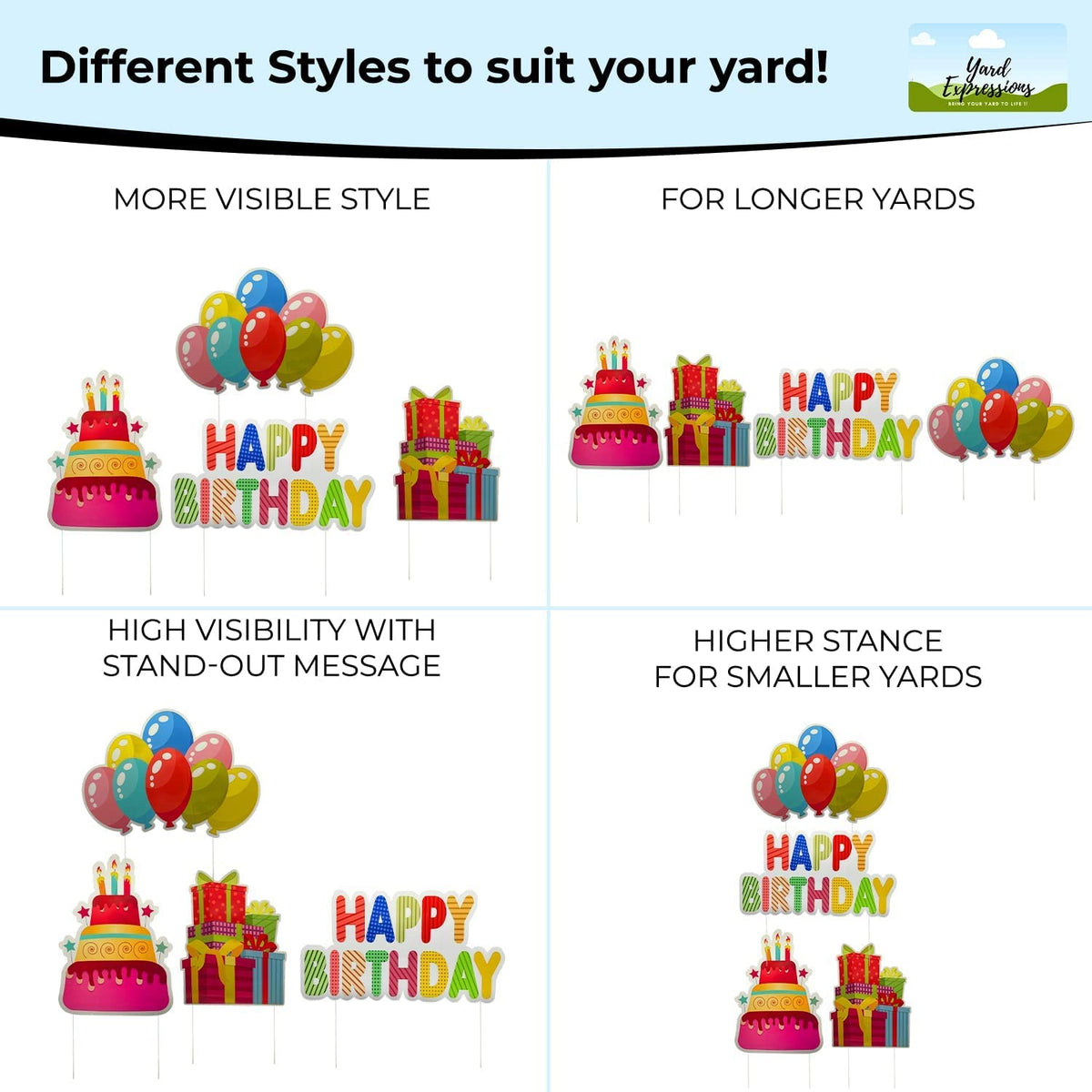 Generic Yard Expressions colourful yard display helps create memorable birthday moments.