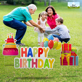 Generic Yard Expressions gift box cutout adds festive charm to birthday decor.