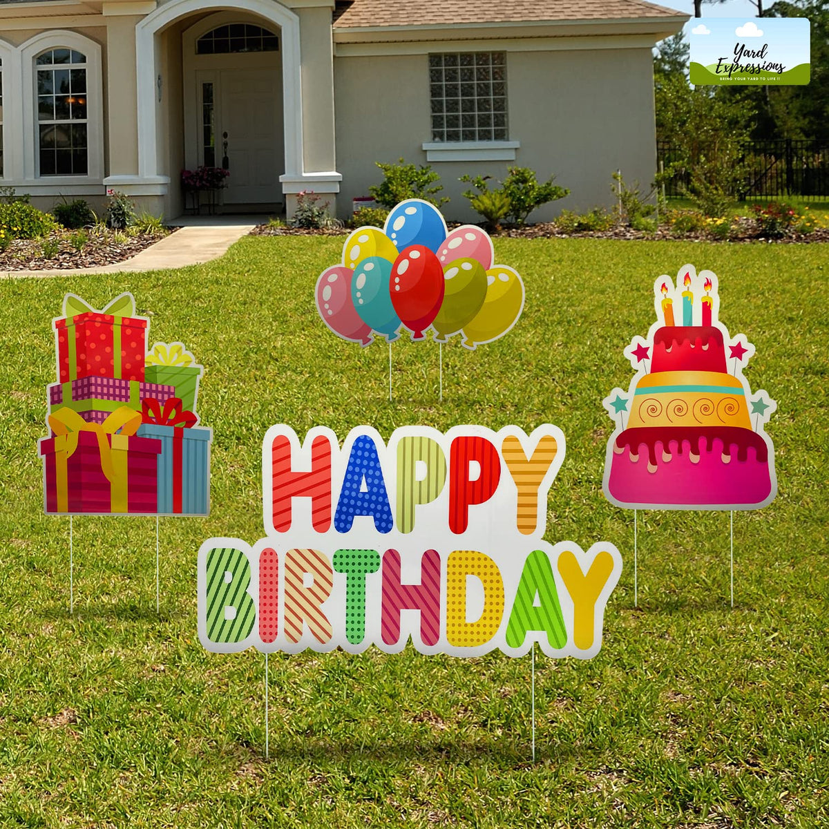 Generic Yard Expressions happy birthday sign for outdoor display with high visibility.