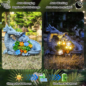 Yardancer dragon statue on patio creates magical outdoor mood.