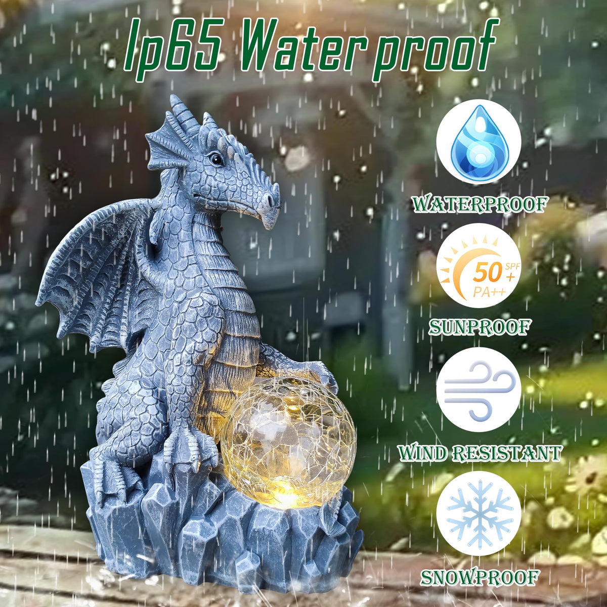Yardancer dragon statue perched on a stone base for stable outdoor display