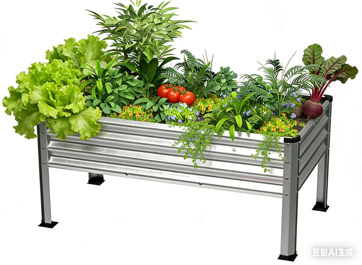 Yardbliss large galvanized raised bed with legs for vegetables and flowers on a patio