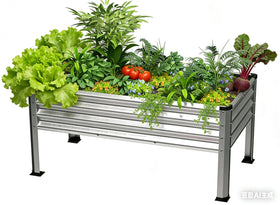 Yardbliss large galvanized raised bed with legs for vegetables and flowers on a patio