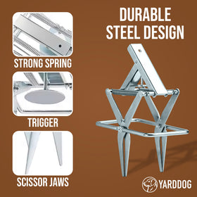 YARDDOG durable steel mole trap highlighting corrosion-resistant construction