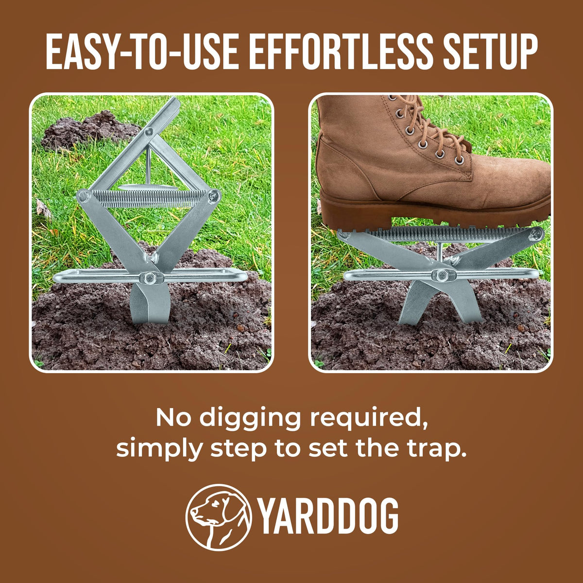 YARDDOG garden trap in use among lawn features and soil