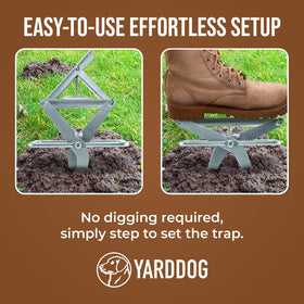 YARDDOG garden trap in use among lawn features and soil