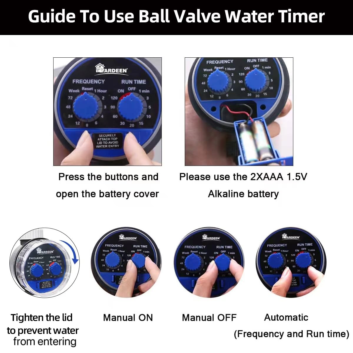 Battery compartment of Yardeen timer powered by two AAA batteries