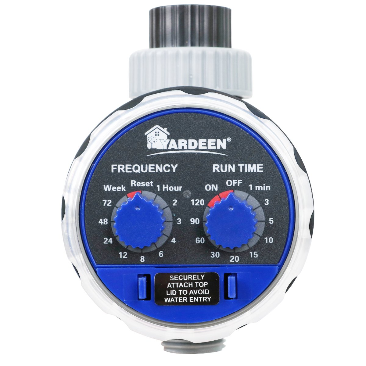 Yardeen water timer two-dials front view for precise scheduling