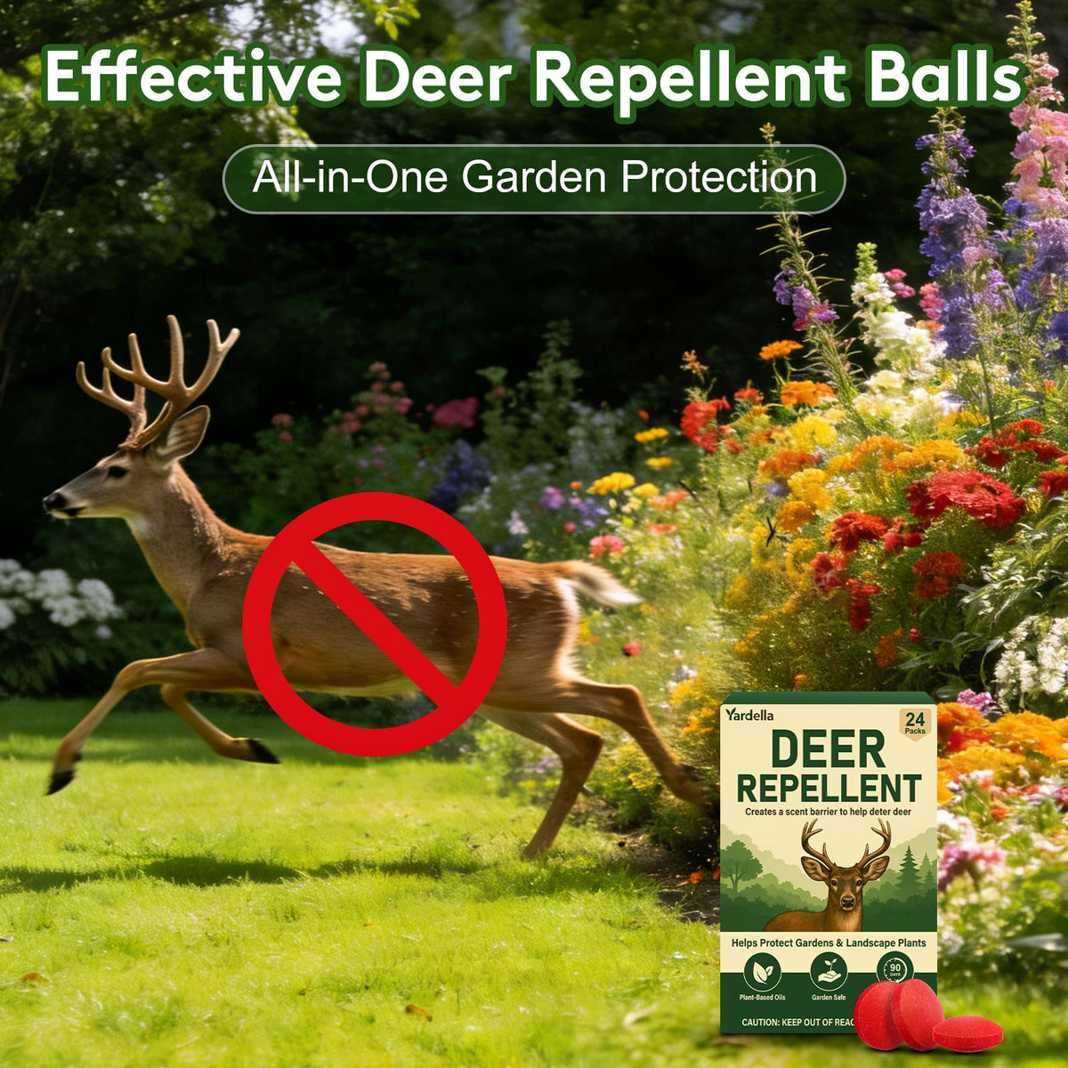 Yardella deer deterrent ball scent in action deters deer from plants.