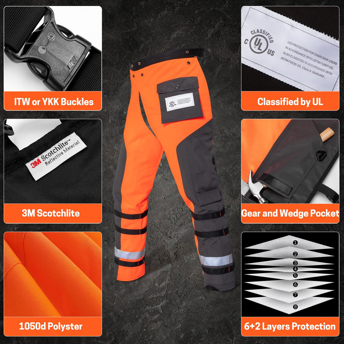 YARDMARIS chaps include 2 cushioning layers for added comfort during long workdays