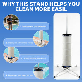 YARDOVA pool filter cleaning stand front view with bearing-assisted spin for smoother rinsing