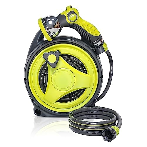 YASHINE 50ft retractable hose reel in green for neat garden watering
