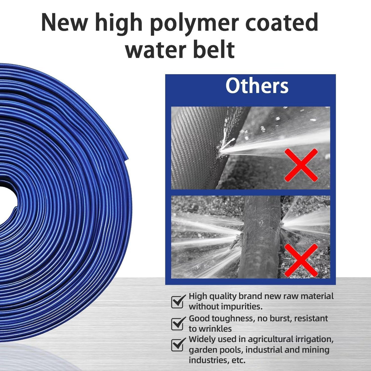 YASHINE PVC discharge hose 2in 100ft blue versatile for sump pump drainage