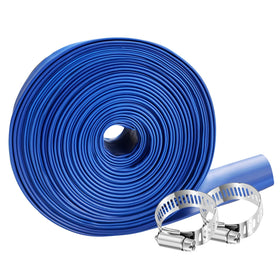 YASHINE PVC hose 1-1/2 inch by 100 ft blue lay-flat in use for pool backwash.