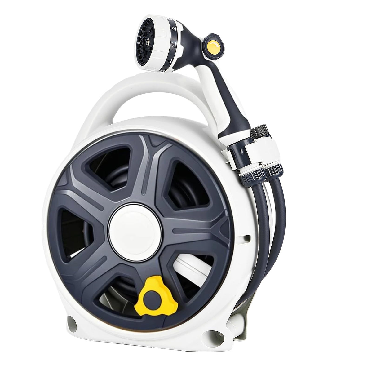 YASHINE retractable garden hose reel 60ft for tidy yard organization and easy watering.