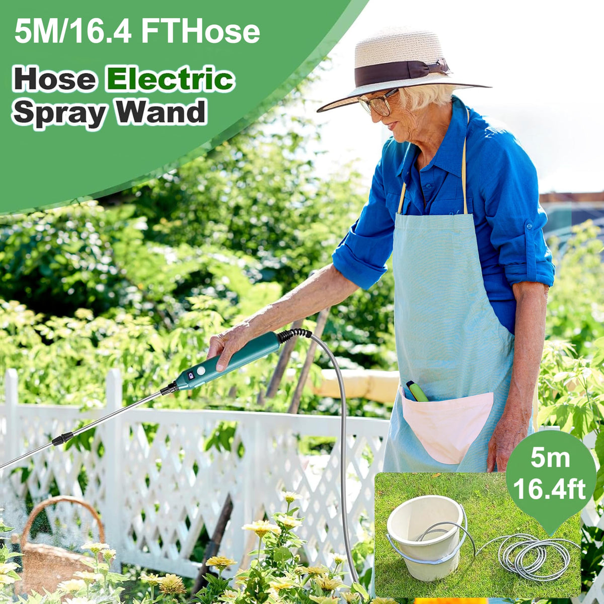 YASIMIA sprayer wand shows 16.4 ft hose for flexible garden coverage